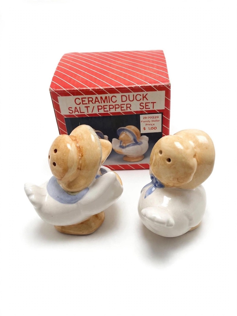 Vintage Ceramic Duck Salt & Pepper Shaker Set - White and Tan